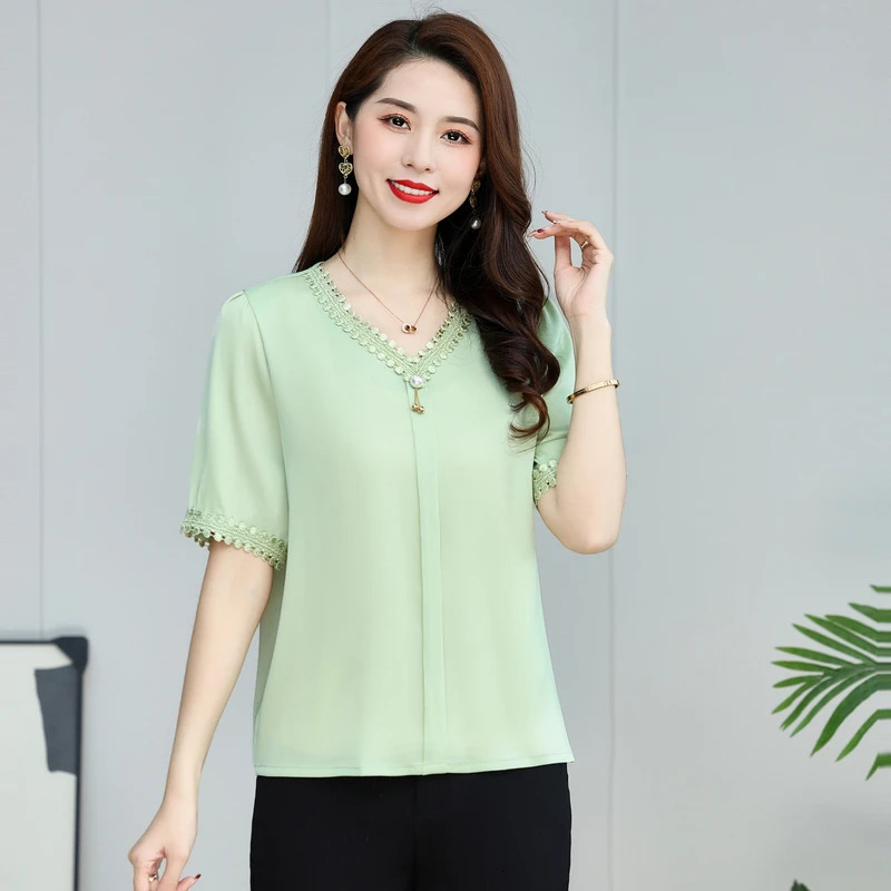 Leisure Solid Color T-shirt With Jewelry Womens Short Sleeved Basic Fashion Street Clothing Summer Plus Size Tops Tops 250514