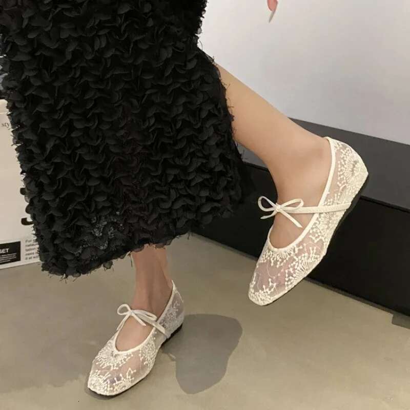 2025New Summer Ballet Flats Fashion Bow Women Slip on Sweet Hollow Flat Shoes Female