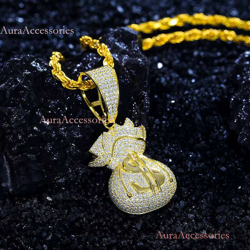 Pass Dia Tester Punk Style Moissanite Money Bag Sterling Sier Dollar Pendant for Party