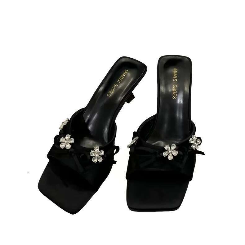 Elegant Mid Heels Women Slippers Designer Heeled Sandals Woman Shoes 2025 Summer Fad Flip Flops Shallow