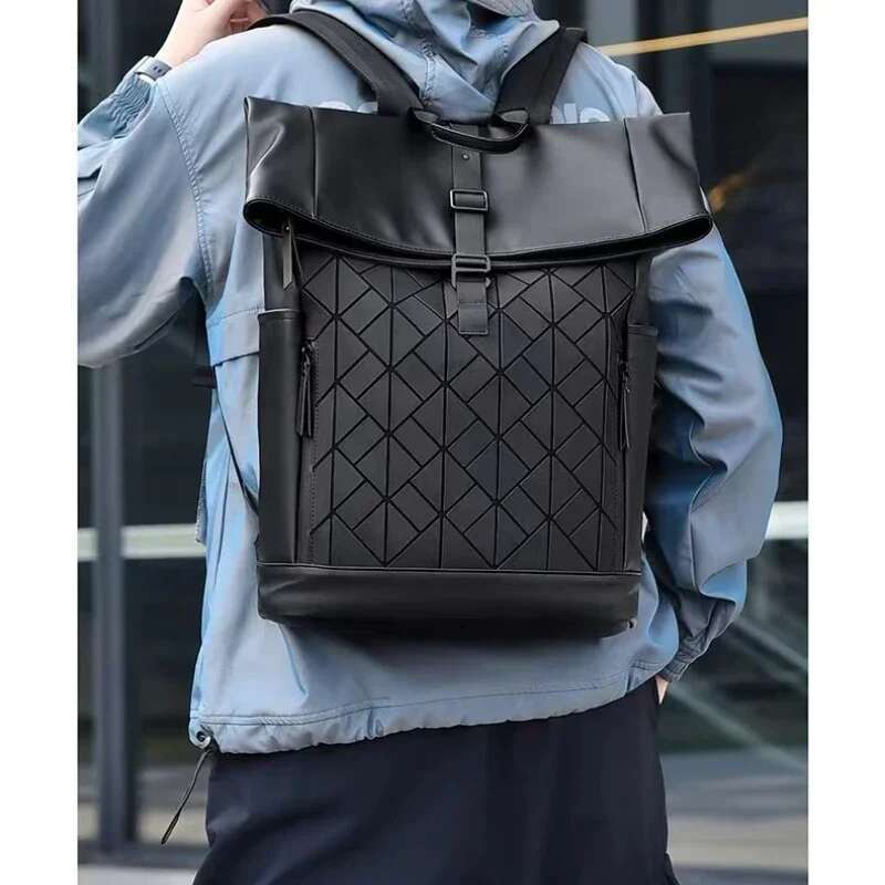 Large Capacity Reflective Dia Lattice Bag Waterproof PU Leather Travel Backpack Locomotive Travel New In Motorcycle
