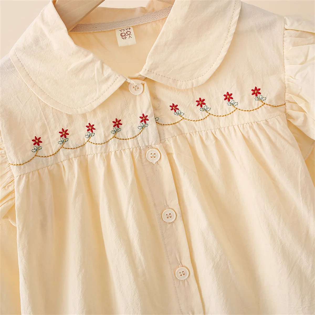 Girls Shirt Exquisite Small Flower Embroidery Solid Color Lace Decoration Academy Style Polo Collar Long Sleeve Versatile Top 250515