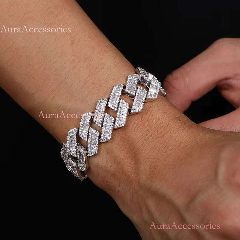 New Arrival Hip Hop Jewelry 20mm Gold Plated Brass Baguette AAAAA CZ Dia Iced Out Cuban Link Chain Necklace