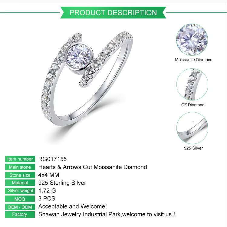 Jewelry 0.3/0.5/1ct/2ct/3ct Classic Wedding Engagement Pure Silver Carbonaceous Silica Ring Popular