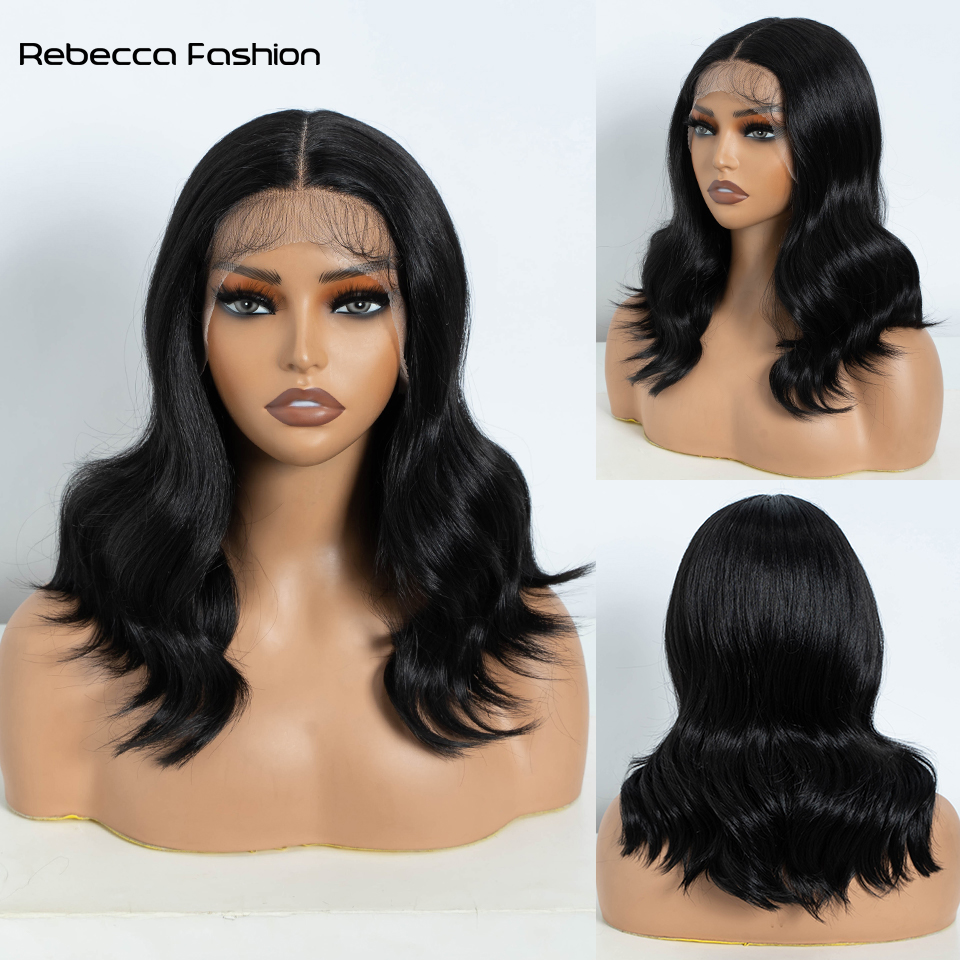 Rebecca Fashion Lace Front Layered Cut Straight 14 Inch Wigs For Women Ombre Blonde Cosplay Synthetic Lace Wig