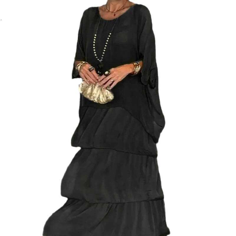 White Dress Maxi Dress 2024 Fashion New Chiffon Mesh Bat Sleeves Round Neck Long Dress KQ