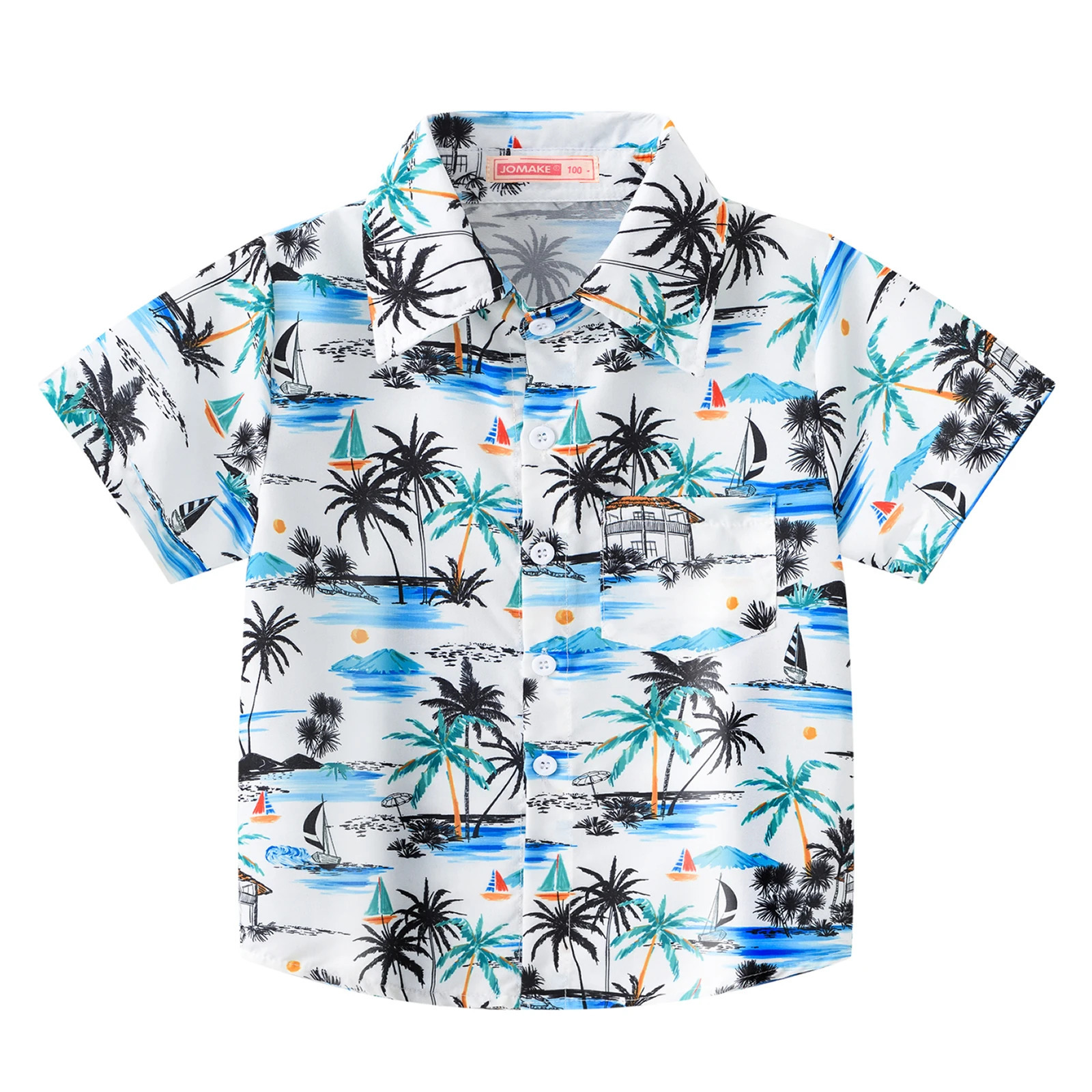 Beach wind holiday wind print casual boys shirts Summer childrens short sleeve fashion lapels cool coconut tree Korean shirt 250515