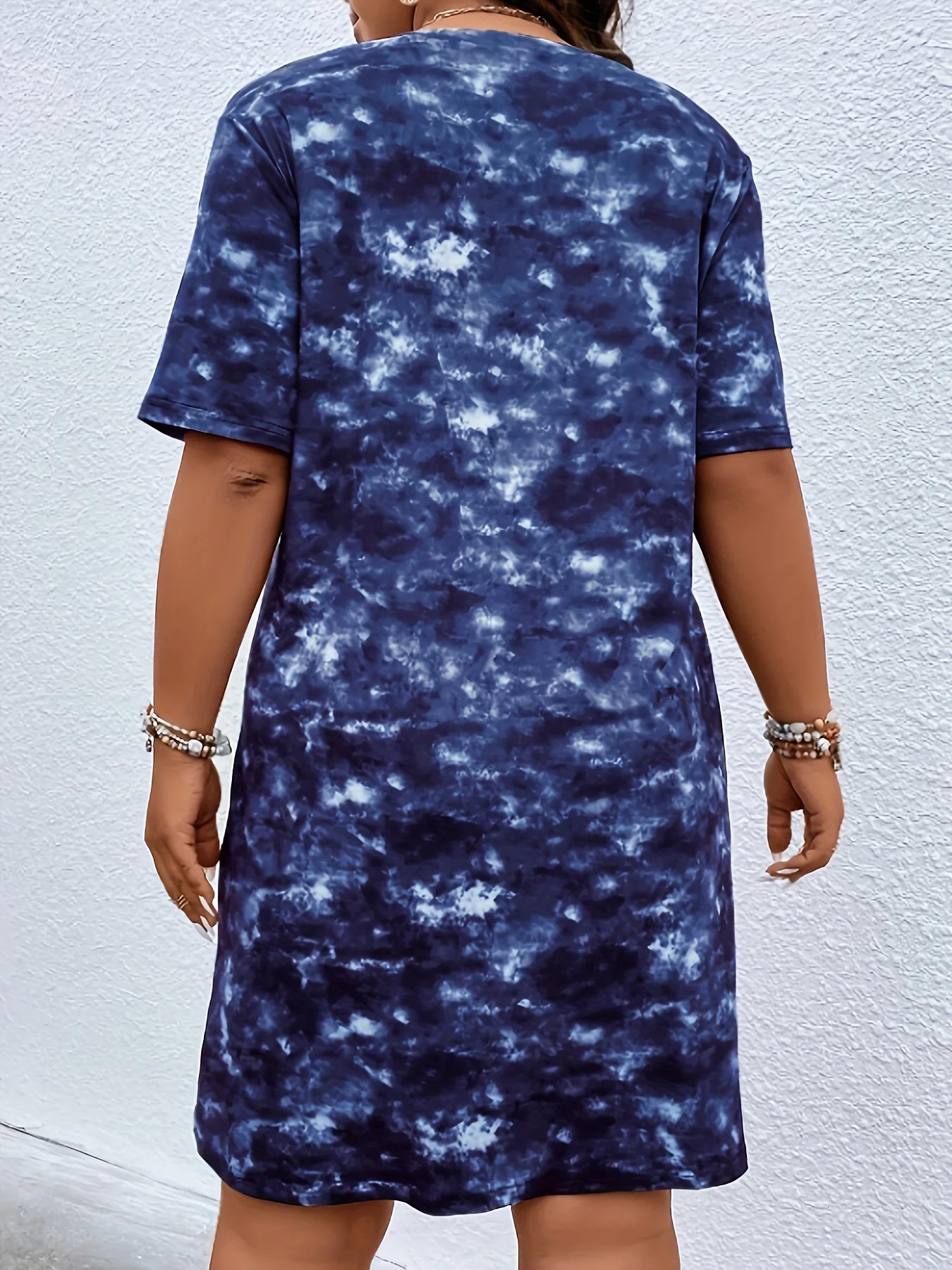 European and American plus size womens casual dress summer comfortable short sleeved simple gradient holiday street 250506