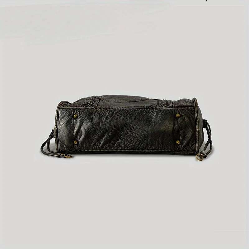 Women's Fashion Vintage Washed Soft Leather Tote Large Capacity Commuter Multi-Pocket Shoulder Messenger Bag