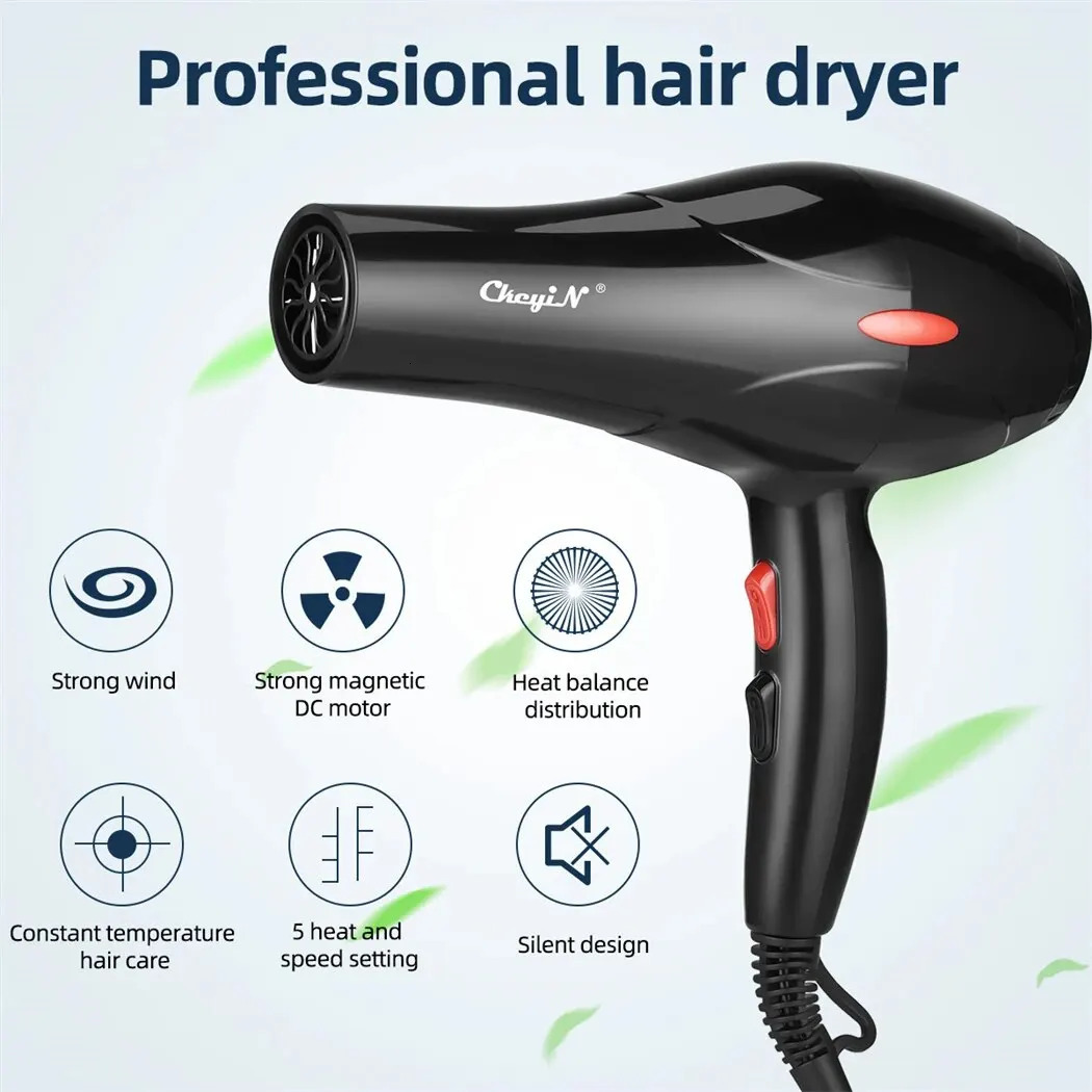 CkeyiN 1600W Hair Dryer Professional Negative Ion Blower Home Use Cold Blow Drying Salon Blower Diffuser Concentrator Nozzle 250513