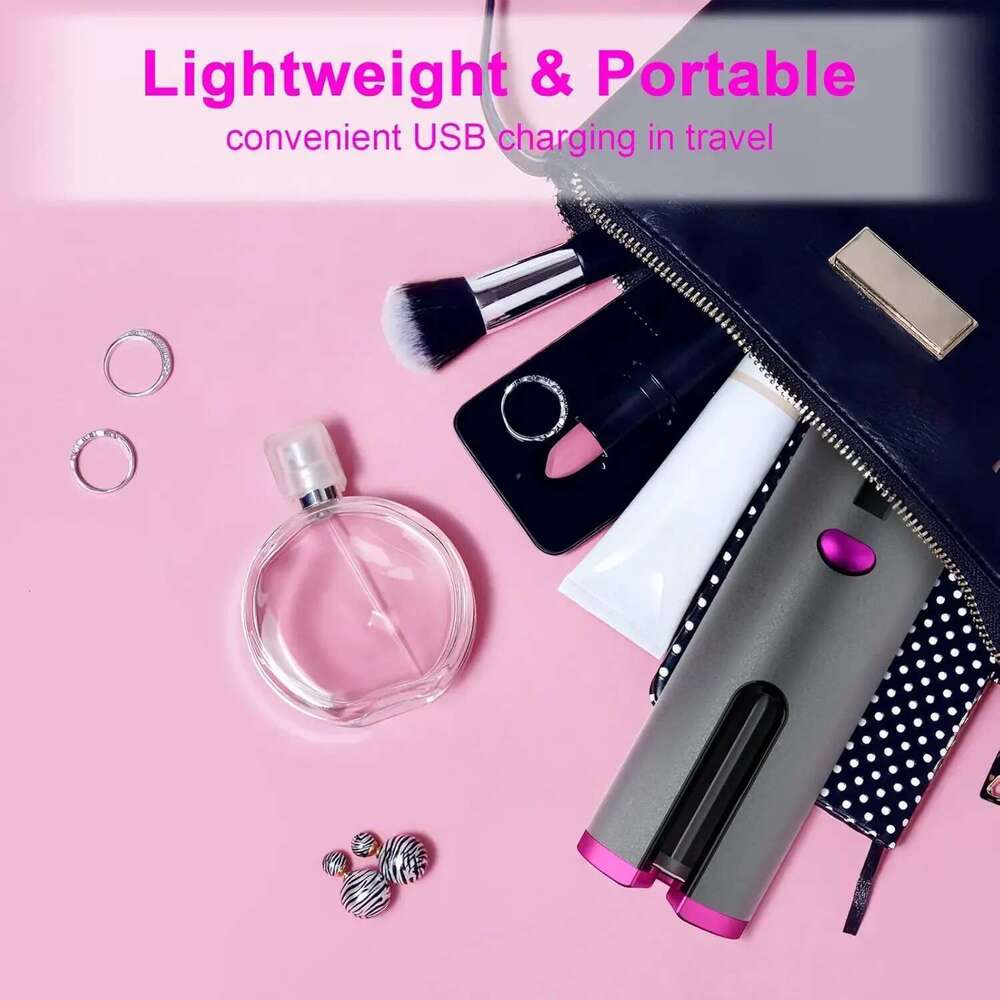 Automatic Wireless Cordless Rotating USB Rechargeable Curling Iron Display Temperature Adjustable Timing Hair Curler