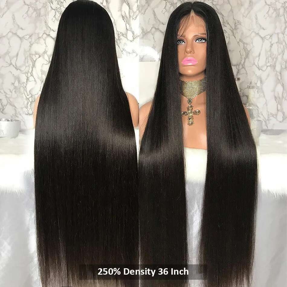 250 Density 13X4 13X6 HD Transparent Bone Straight 30 40 Inches Lace Front Human Hair Brazilian Frontal Wigs For Women