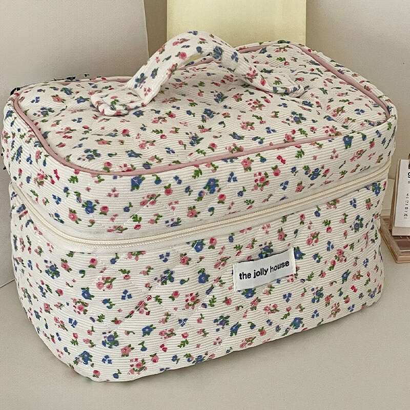 Corduroy Floral Bag, Large Capacity, High Beauty Value, Convenient Handheld Makeup Storage, Washroom Storage Bag