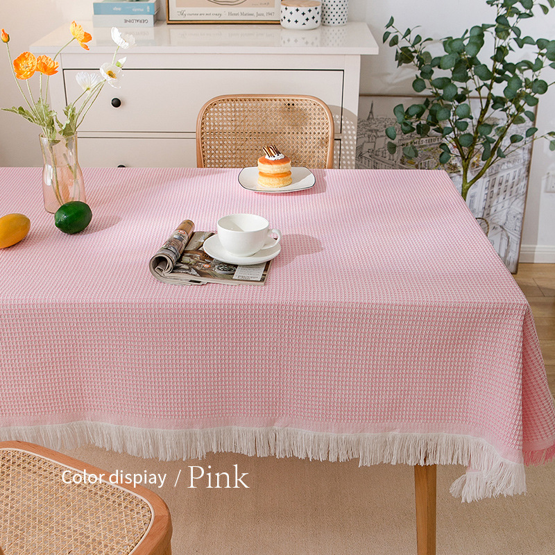 A0907 Nordic tablecloth cotton yarn high-grade tablecloth coffee table cloth tassel wear-resistant tablecloth dust-proof waffle table cloth round tabl