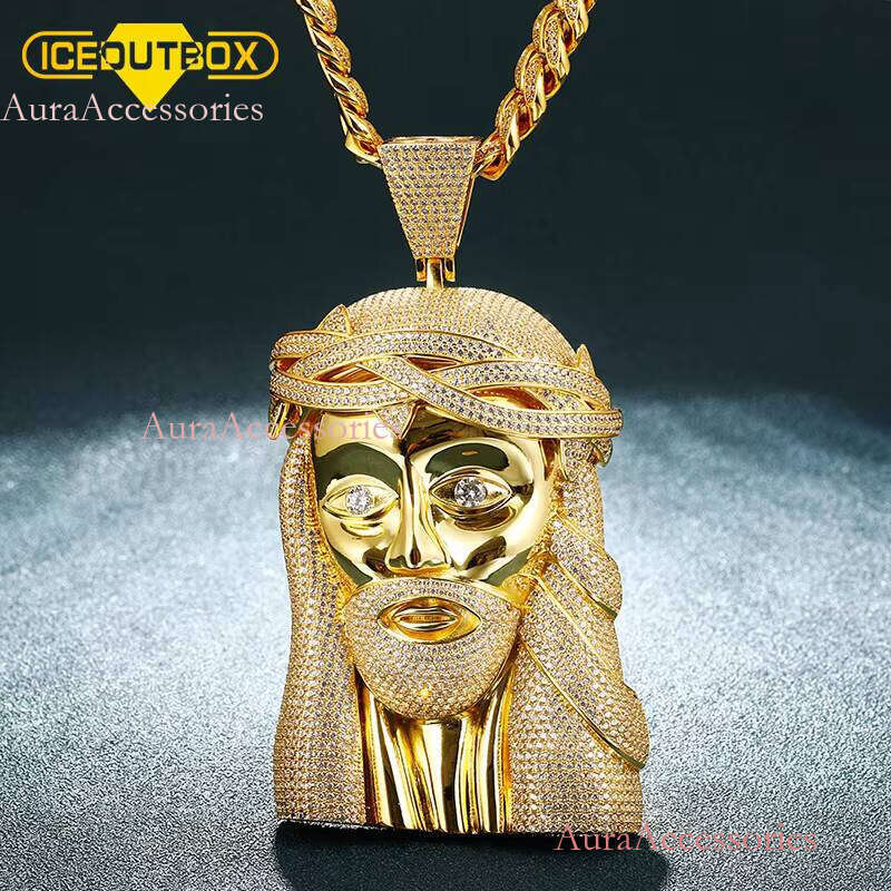 New Design Big Size Jesus Pendant Necklace for Men Hip Hop Jewelry With Rope Cuban Tennis Chain Gold Sier Cubic