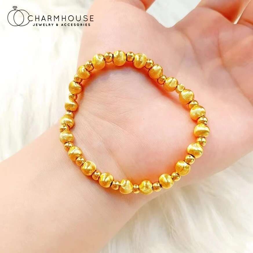 Dubai Gold Color 6Mm Cat Eye Beaded Chain Bracelets For Women Wristband Adjustable Waterproof Jewelry Party Gif