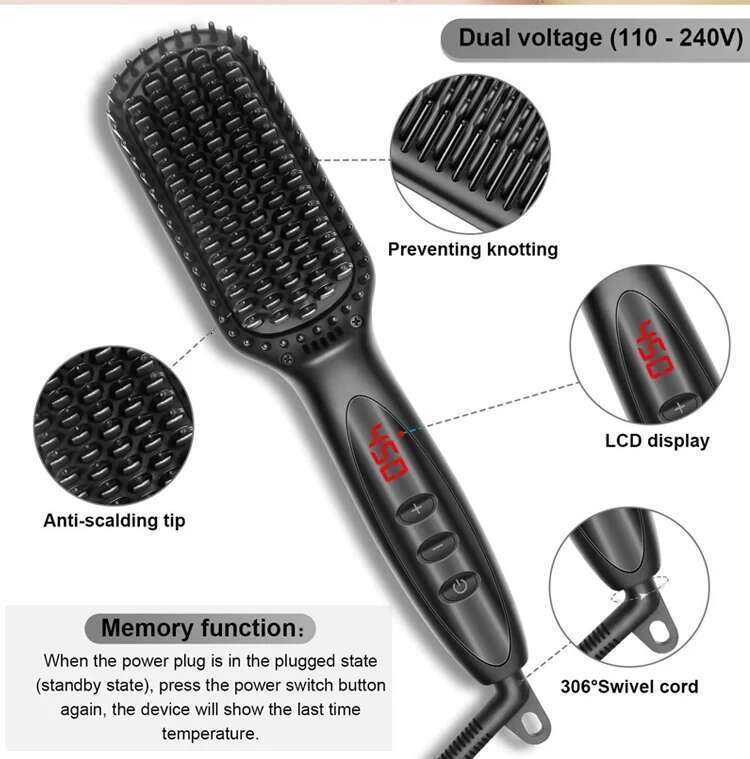 Electric Comb Hot Brushes Straightener Hair Anti-scalding Ceramic Beard Straightening Brush