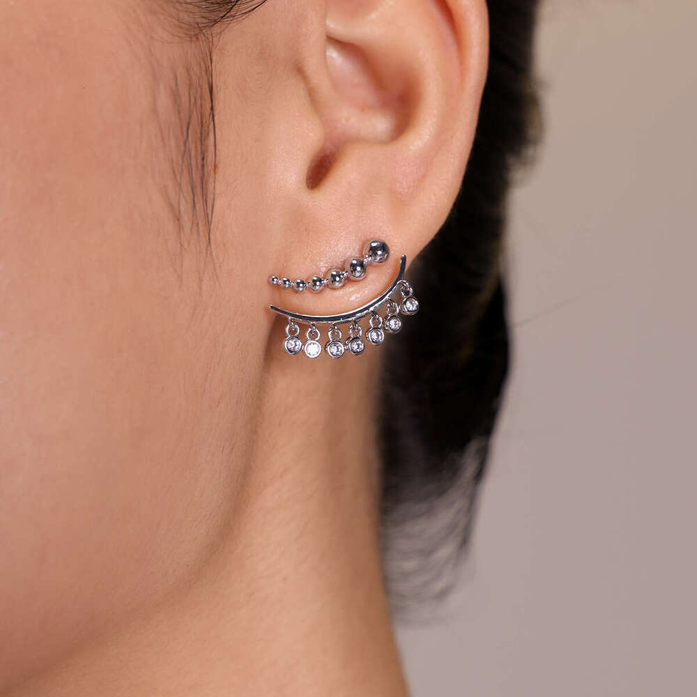 Boonee alus niche design gradient spherical metal splicing two-piece tassel zircon earrings new style