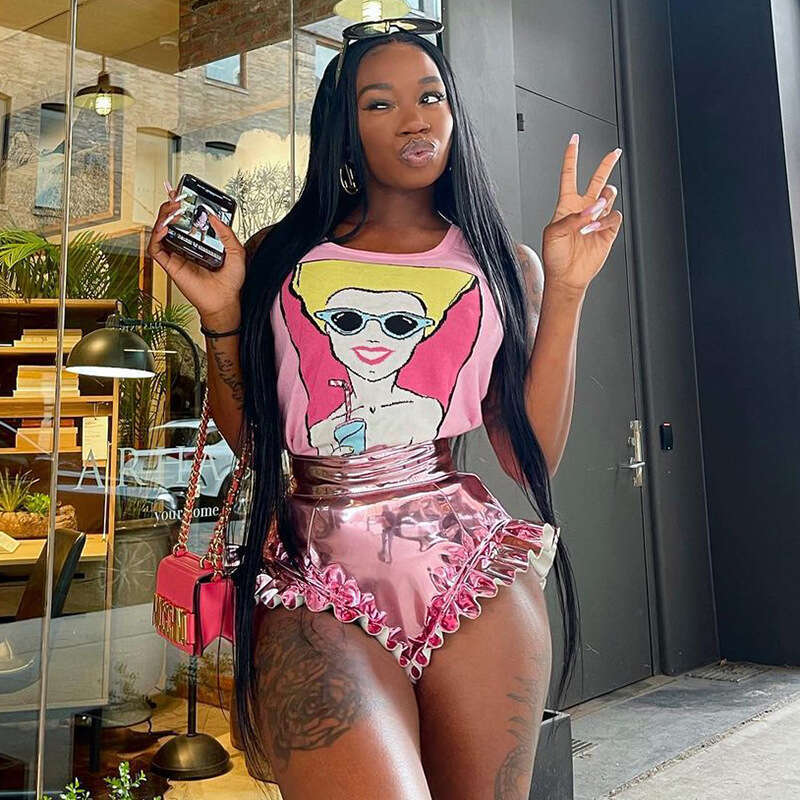 European and American fashion women's summer item solid color sexy fungus edge V-shaped PU leather shorts 2025 temperament versatile new trend cl
