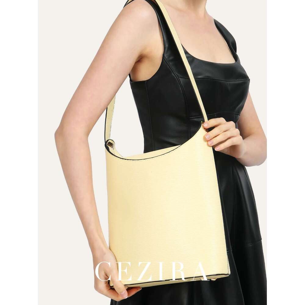 CEZIRA Fashion Stripes Texture PU Leather Shoulder Bags Women Single Strap Square Bucket Handbags Daily Commute College Travel