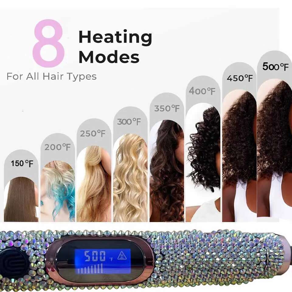 Hair Straightener and Curler with Dia Plancha de pelo y rizador 2 en High Temperature 500°F Titanium Floating plate 1 inch