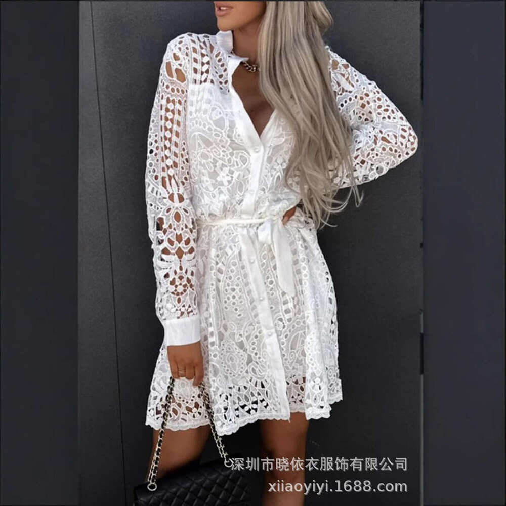 Temperament commuting belt cardigan women's buckle lace shirt waist cinched dress