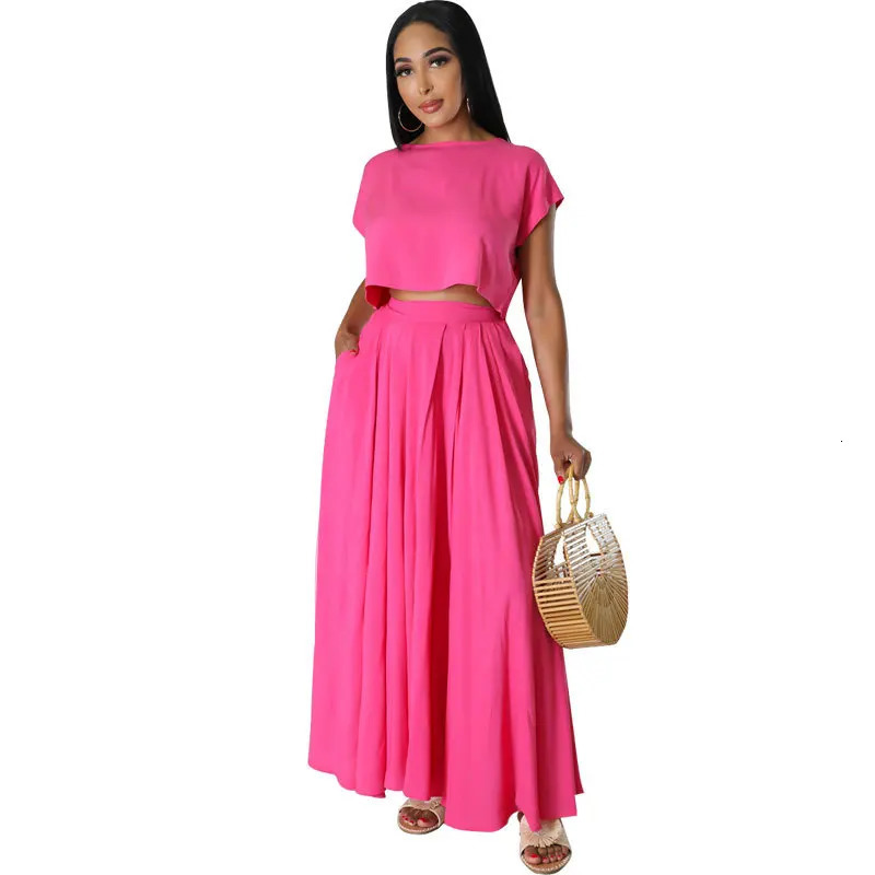 Two Piece Sets Women Skirt Set Matching Short Sleeve Tops Long Skirts Summer Pleated Y2k Streetwear High Waist Casual 250515