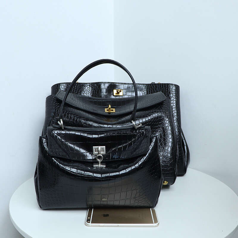 Tote Bag New Rodeo Crocodile Pattern Tote Large Capacity Soft Lock Kelly Genuine Leather Single Shoulder Crossbody Bag KQ