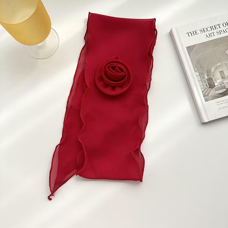 T714 silk scarf women's spring and summer new style rose flower pure color thin style temperament versatile fashion small scarf