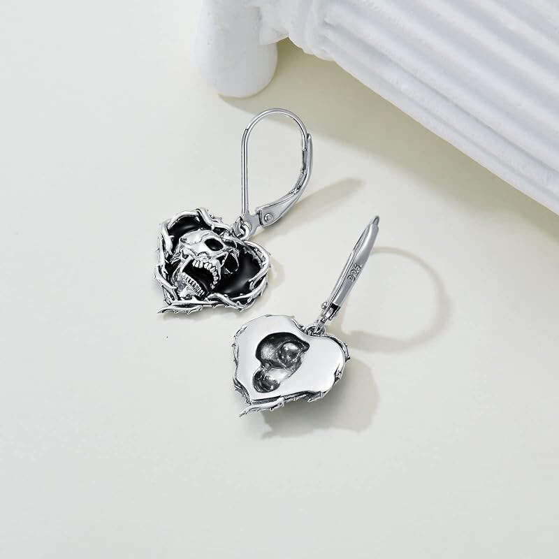 Gothic punk vintage shouting heart shaped skull Halloween personalized earrings for women
