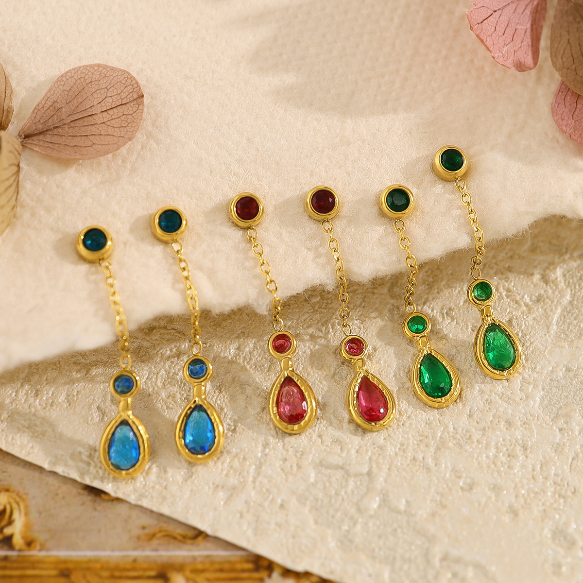Light Luxury Titanium Steel Water Drop Earrings with Zircon Pendant, Long Dangle Earrings for Women, Simple and Elegant Style