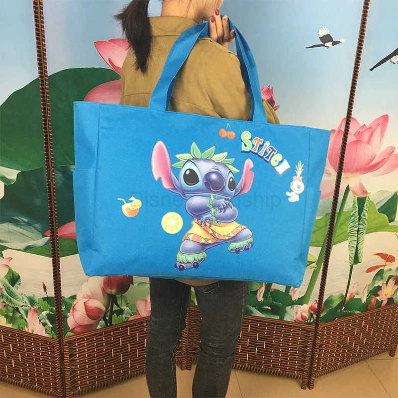 Disney 2025 New Stitch extra large portable shopping bag spliced waterproof foldable cartoon canvas travel bag mommy bagXJ250515