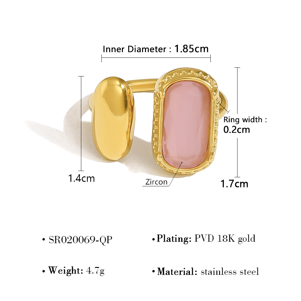 Gold Retro Color AAA Zircon Stainless Steel Ring for Women Simple Geometric Opening Fashion Ring