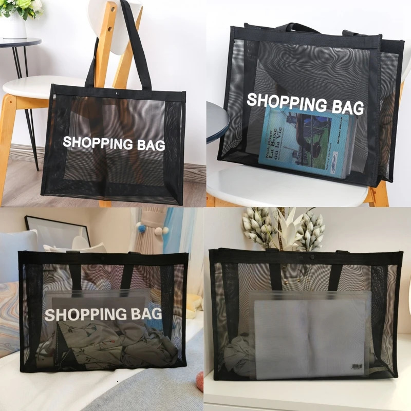 Transparent Nylon Mesh Shopping Bag Large Capacity Shoulder Handbag For Shopping Bags Breathable Beach Travel Storarge Bag 250515