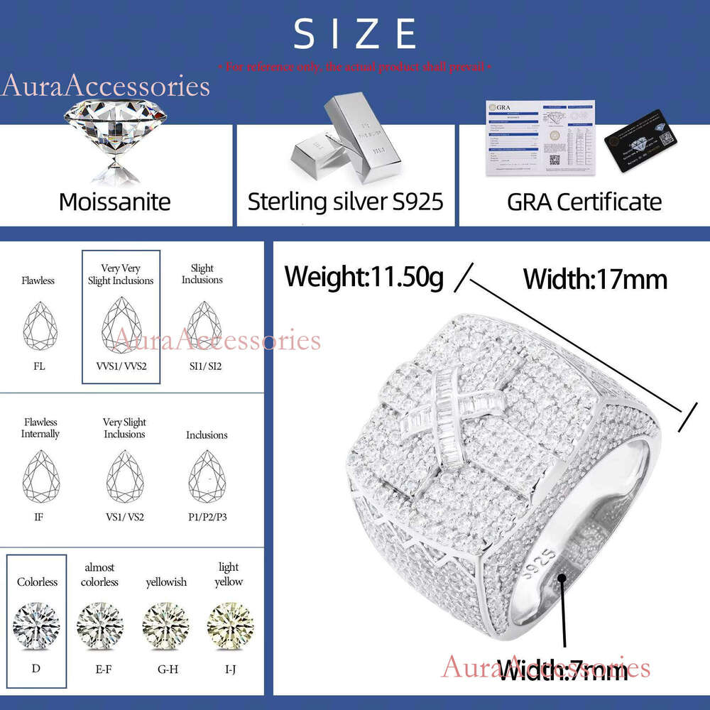 Pass Dia Tester VVS Moissanite Jewelry Hip Hop Custom Sterling Sier Iced Out Cross Ring For Men