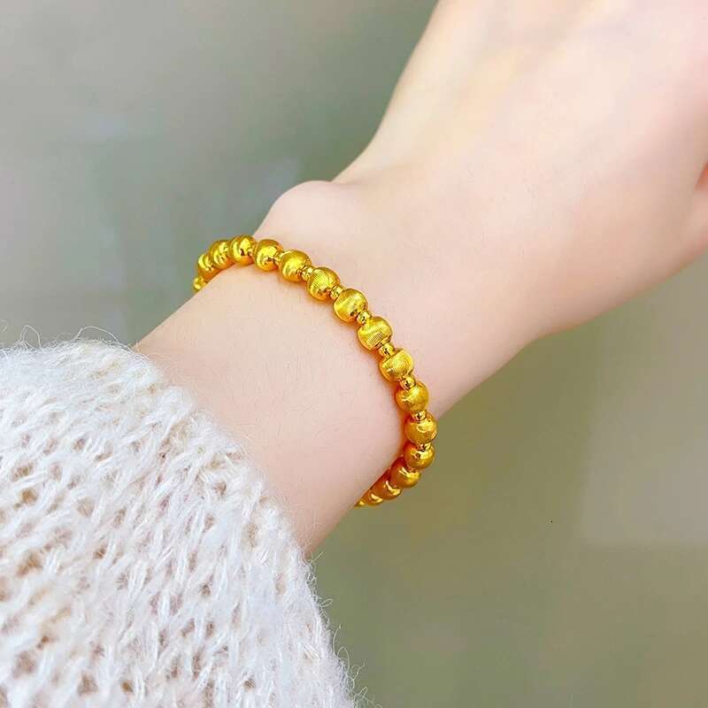Dubai Gold Color 6Mm Cat Eye Beaded Chain Bracelets For Women Wristband Adjustable Waterproof Jewelry Party Gif