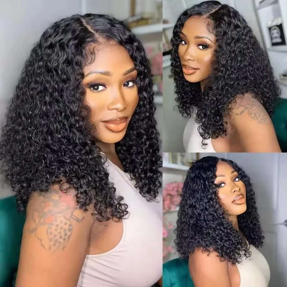 Natural Black Color Short Bob Cut 13X4 Lace Frontal Synthetic Wig For Women Deep Curly Preplucked With Baby Hair Cosplay Daily