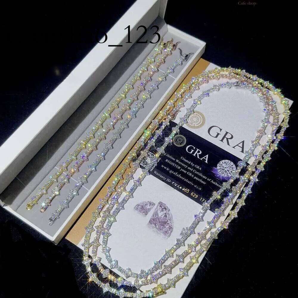 Designer 4mm New Style Hip Hop Moissanite Tennis Chain Bracelet Pass Dia Tester GRA Sier vvs tennis moissanite chain women&mens fashion cuban k neckla
