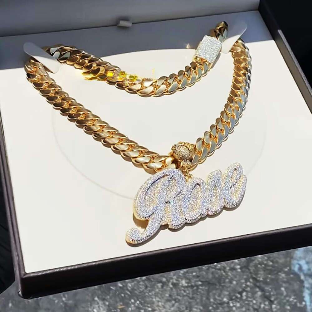 necklace moissanite chain Vvs Dia Sterling Sier Gold Iced Out Letter Pendan Cuban Link Hip Hop Custom Name Pendant