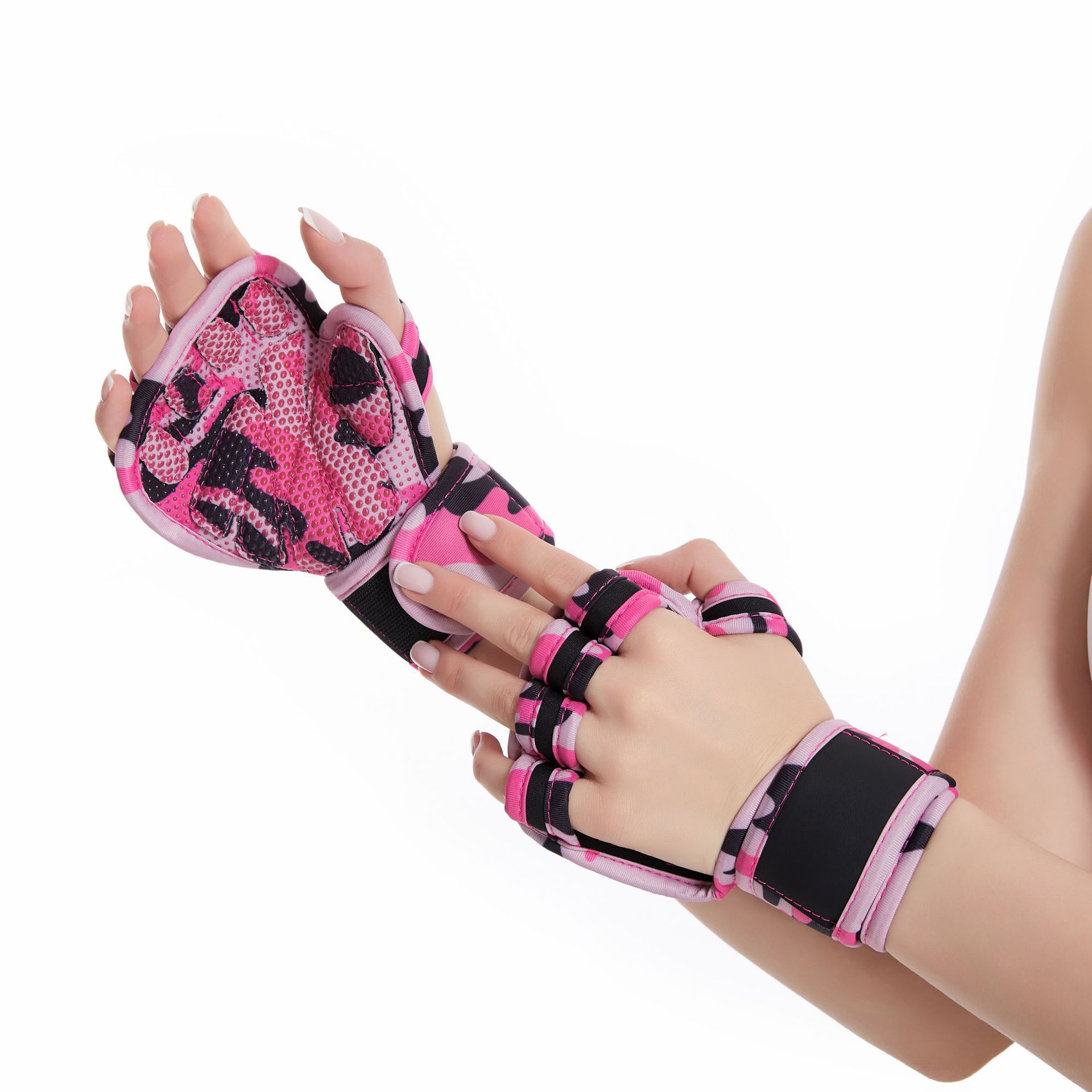 2Pcs Weightlifting Training Gloves Fitness Sports Body Building Gymnastics Gym Hand Wrist Palm Protector Gloves Half-finger Cycling Gloves with Wrist 