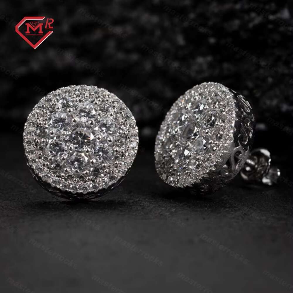 Men's round with screw back for daily wear, sier V vs silica earrings