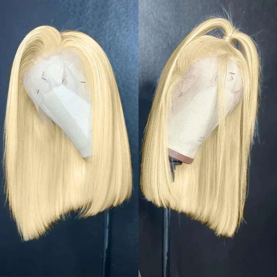 Short Straight Bob Blonde 613 Colored Front Wigs 13x4 Lace Frontal Human Hair Wig For Women
