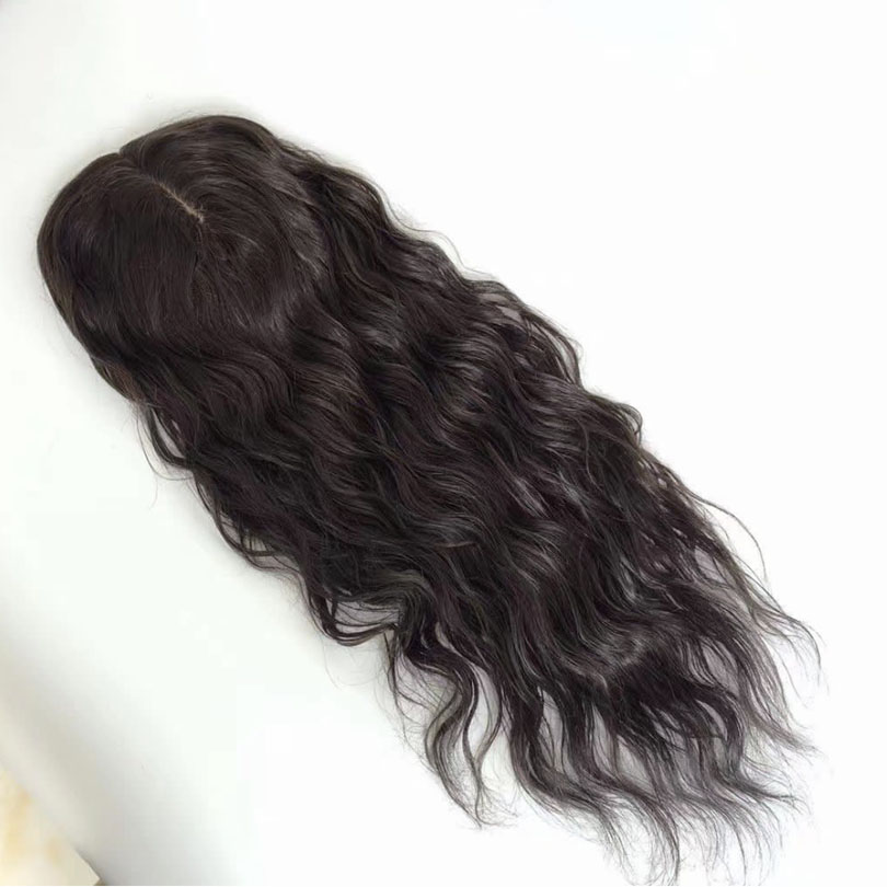 Wavy Human Hair Topper piece with Clips In Silk Top Virgin European Hair Toupee for Women Silk Base Fine Hairpiece 15x16cm