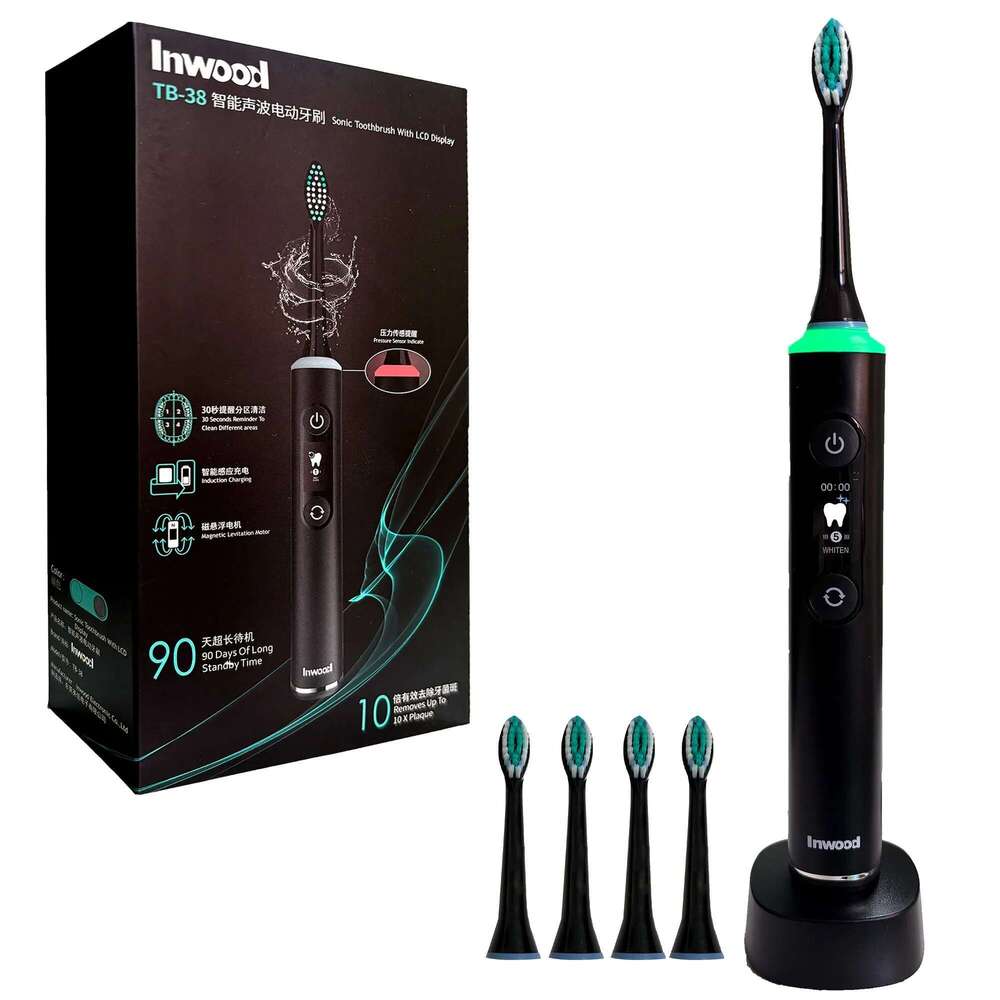 Black Series Ultra Whitening Electric Toothbrush Ada Accepted Brush Heads Travel Case 40,000 Vpm Motor Wireless Charging 4 Modes