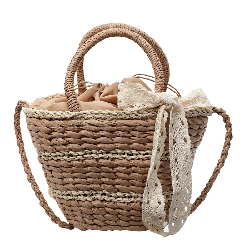 2025 New Seaside Vacation Style Handheld Vegetable Basket for Women with Hollow out Splicing and Weaving Large Capacity Single Shoulder Crossbody Bag