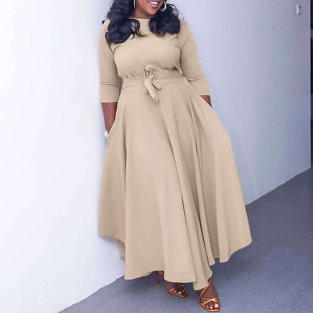 White Dress Maxi Dress D3171 Women's 2024 Spring/Summer New Fashionable Style Lace Up Large Size Long Dress KQ