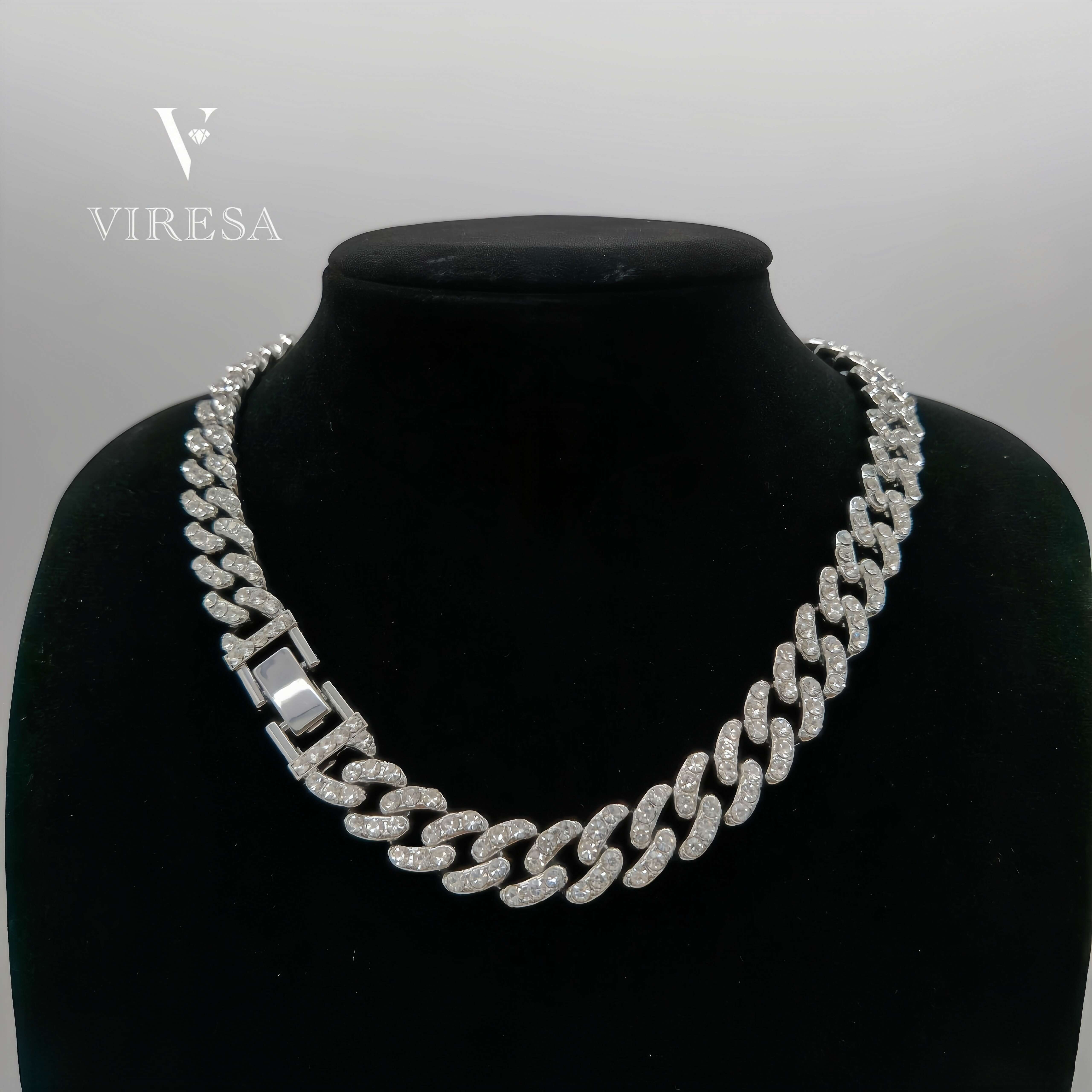 Hot Sale VVS Moissanite Cuban Chain Necklace 2 Rows 15mm Wide 925 Solid Silver Iced Diamond Cuban Link Hip Hop Style