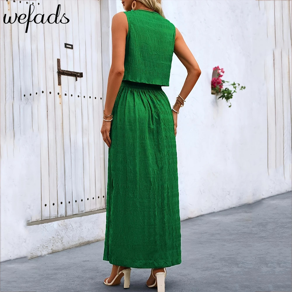 Wefads Casual Sleeveless Off Shoulder Solid Tank Top And Midi Skirt Fashion Womens Street Style 2pcs Set 250515
