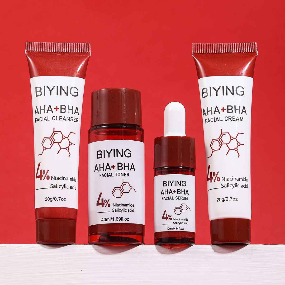 2025 New Aha+Bha Series Skin Care Set 4pcs Facial Toner Serum Cream Foam Cleanser Essentials Korean Skin Care Beauty Product