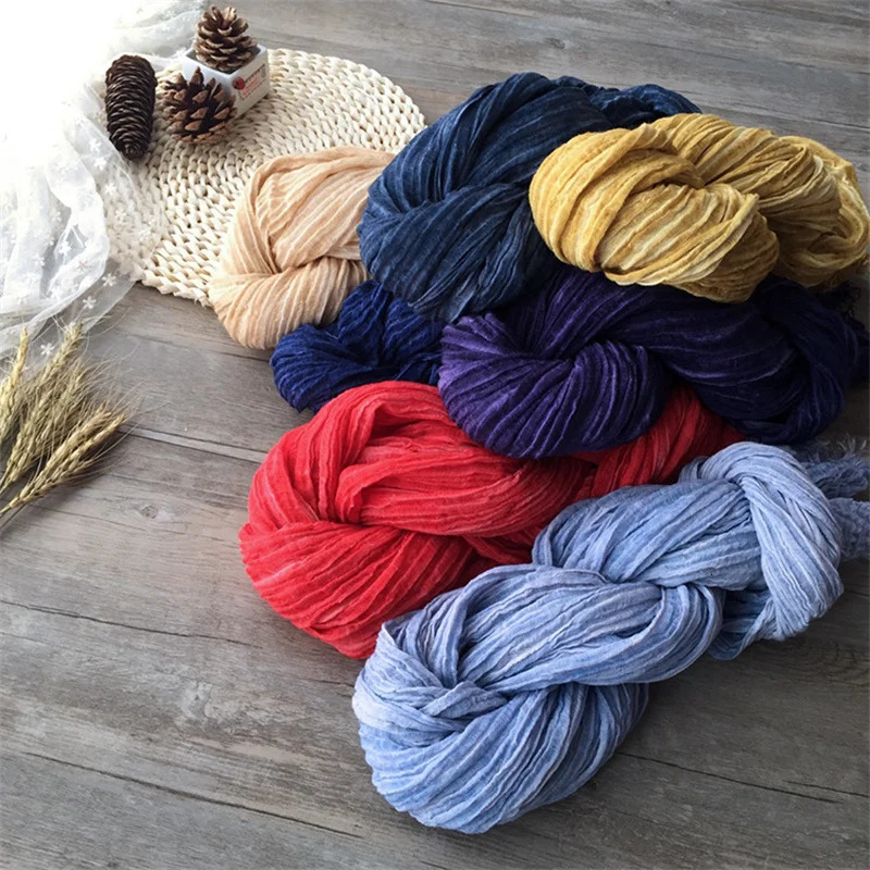 Vintage Crinkle Cotton Linen Scarf for Men Women Solid Color Autumn Winter Warm Pashmina Fringed Edge Soft Shawls and Wraps 250514